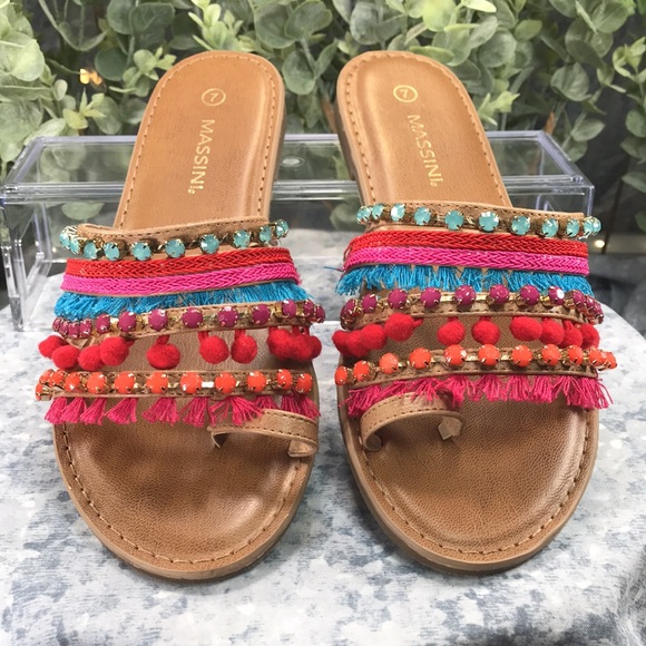 Massini Multimedia Embellished Strappy Toe Loop Sandals Women’s 7M☀️Like NEW☀️ - Picture 2 of 9
